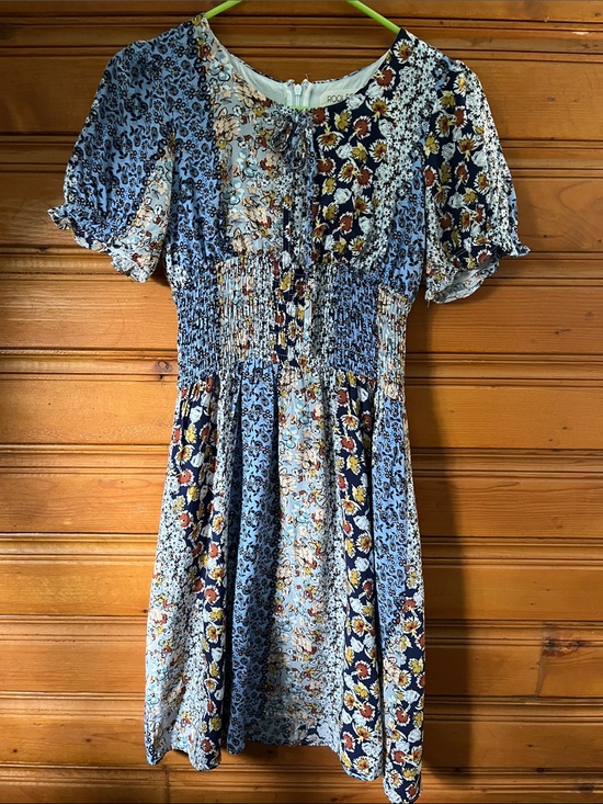 Roolee Dresses & Skirts - Roolee Blue Floral Patchwork Midi Dress